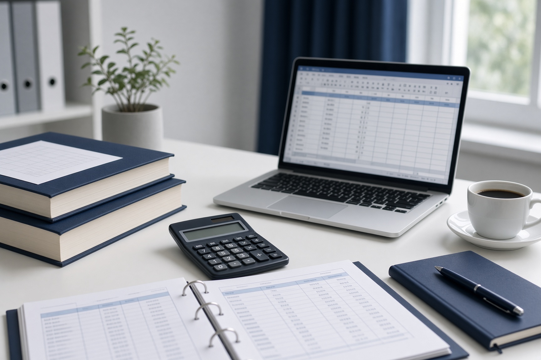 A finance desk with ledgers